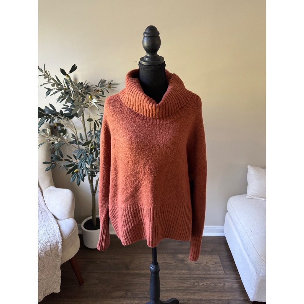 Rachel Zoe Womens Rust Orange Cowl Neck Knit Sweater Size Medium Long Sleeve
